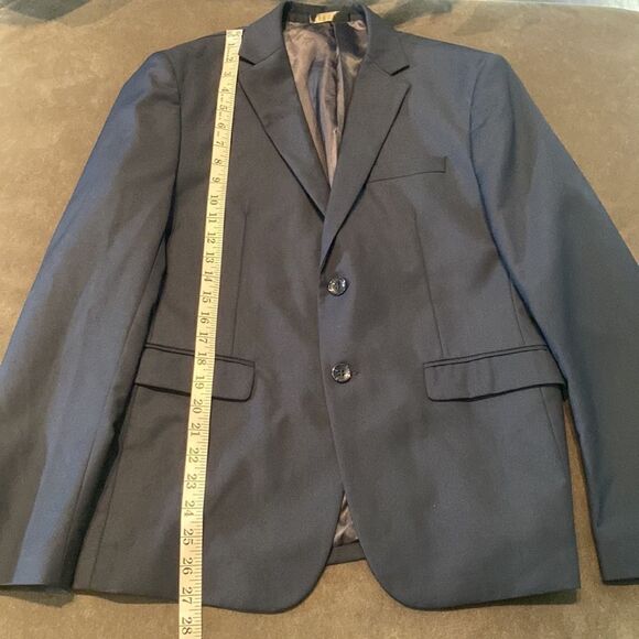 Men’s 2 Piece Suit Navy Slim Fit TwoButton NotchedLapel Size 36 Jacket 32 Pants - Picture 7 of 13